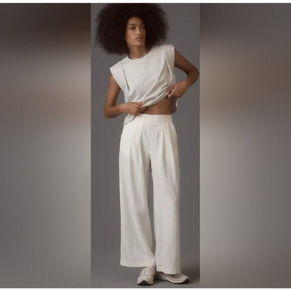 Anthropologie Daily Practice White Wide Leg Elastic Waist Pants XL NWT - Picture 1 of 9